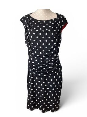 Connected Petite Black & White Polka Dot Sheath Dress Size 12P